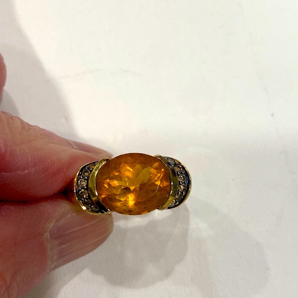 14K gold citrine & champagne diamond ring